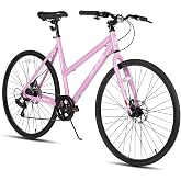 HILAND 700C Hybrid Bike, 7-Speed Urban Commuter Bicycle for Men &amp; Women, Lightweight Aluminum Frame, Dual Disc Brakes, Low-Step Step-Through City Road Bike for Commuting &amp; Fitness