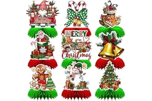 HAOLONGFA Christmas Party Table Decorations, 9Pcs 3D Christmas Honeycomb Centerpieces with Santa Claus & Snowman Designs, Festive Table Toppers for Winter Christmas Party Supplies