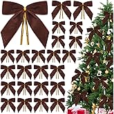 Tsorode 24 Pcs Brown Velvet Bows for Christmas Tree,Brown Bows Velvet Ornaments Christmas Tree Bow for Gift Wrapping Door Vintage Garland Wreath,Rustic Holiday Decor-1" Wide,3.5 x 3.5 Inch