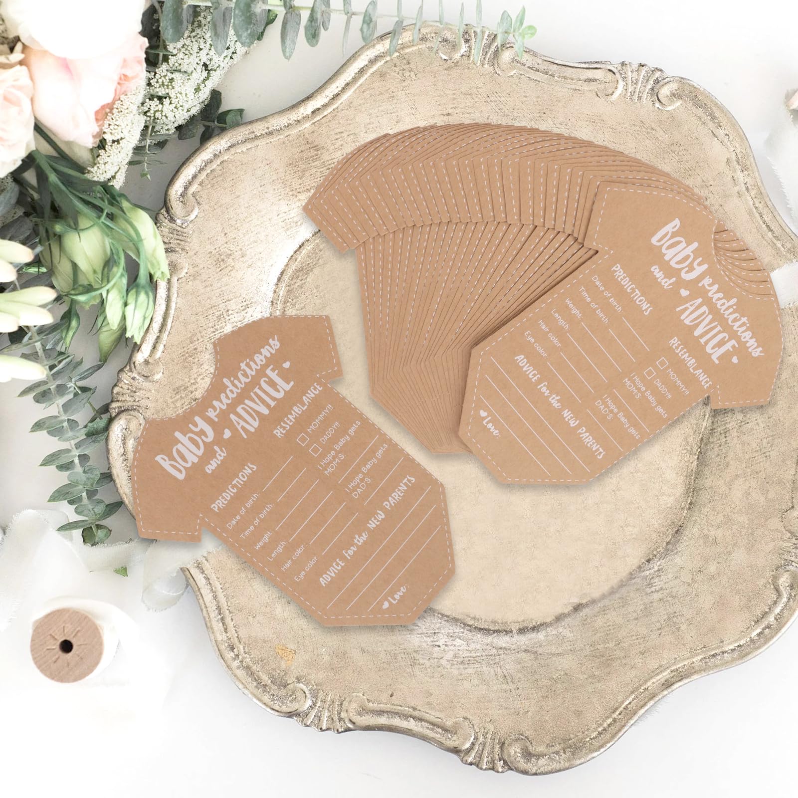 Zercart 25 Pcs Baby Prediction Cards Set, Baby Gender Reveal Gifts Cards, Vellum Baby Shower Advice Card for Baby Shower Games Party Decorations- Guess The Name, Birthdate, Weight, etc