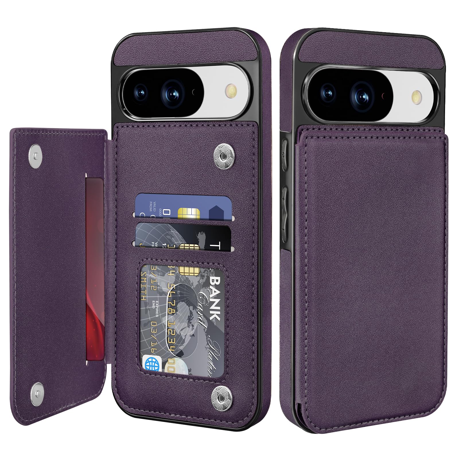Photo 1 of Bizzib for Google Pixel 10/10 Pro Case Leather Wallet with Card Holder, Flip Cover Kickstand Magnetic Closure Shockproof Heavy Duty Protective Case for Google Pixel 10/10 Pro,Deep Purple