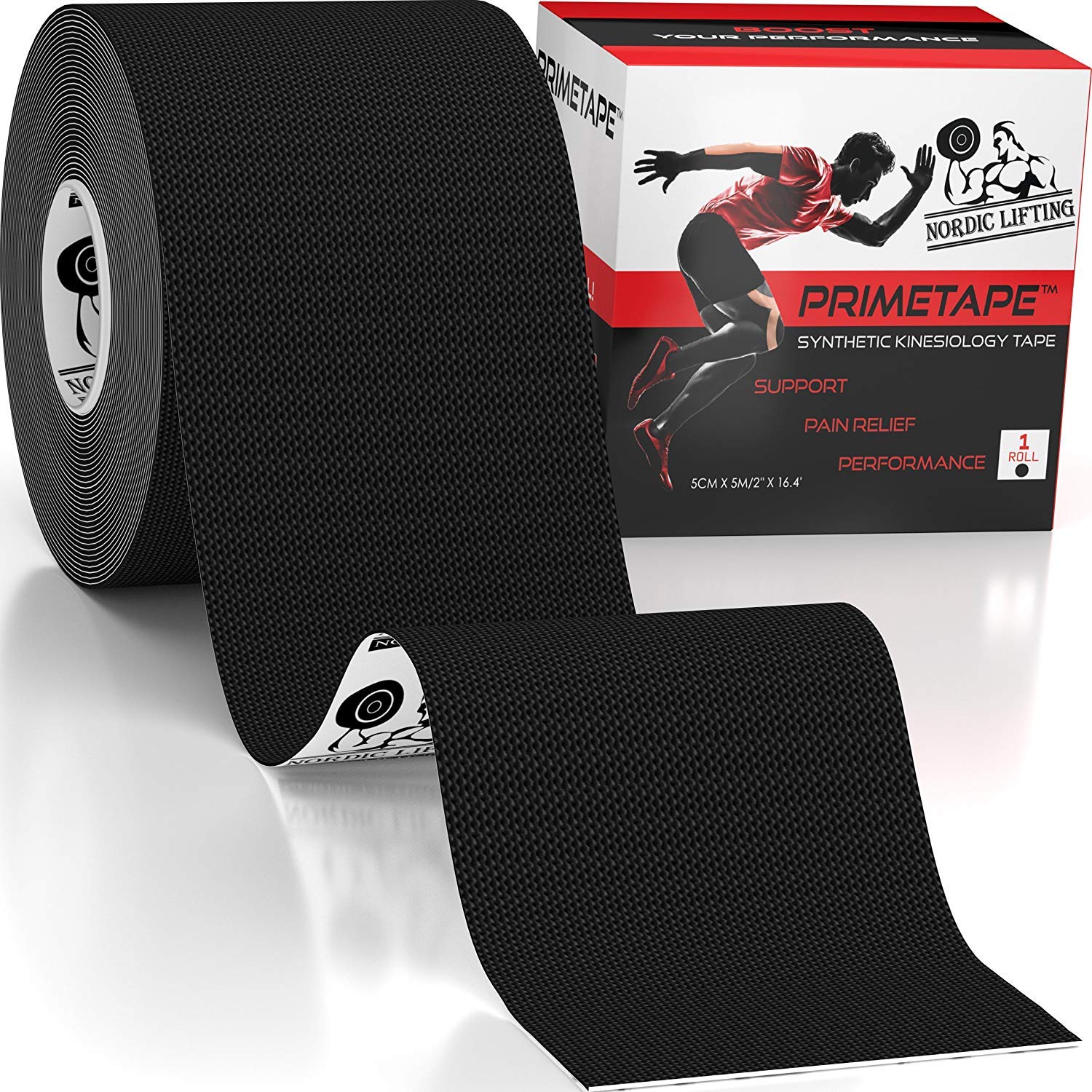 Nordic Lifting Kinesiology Tape - Pro Sports & Athletic Taping for Knee, Shin Splints, Shoulder and Muscle - 2" X 16.4' Uncut Roll (Black)