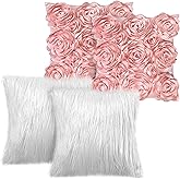 Oudain 3D Rose Flower Pillow Cover Faux Fur Throw Pillow Covers 16 x 16 Inch Soft Square Pillow Covers for Sofa Bedroom Car