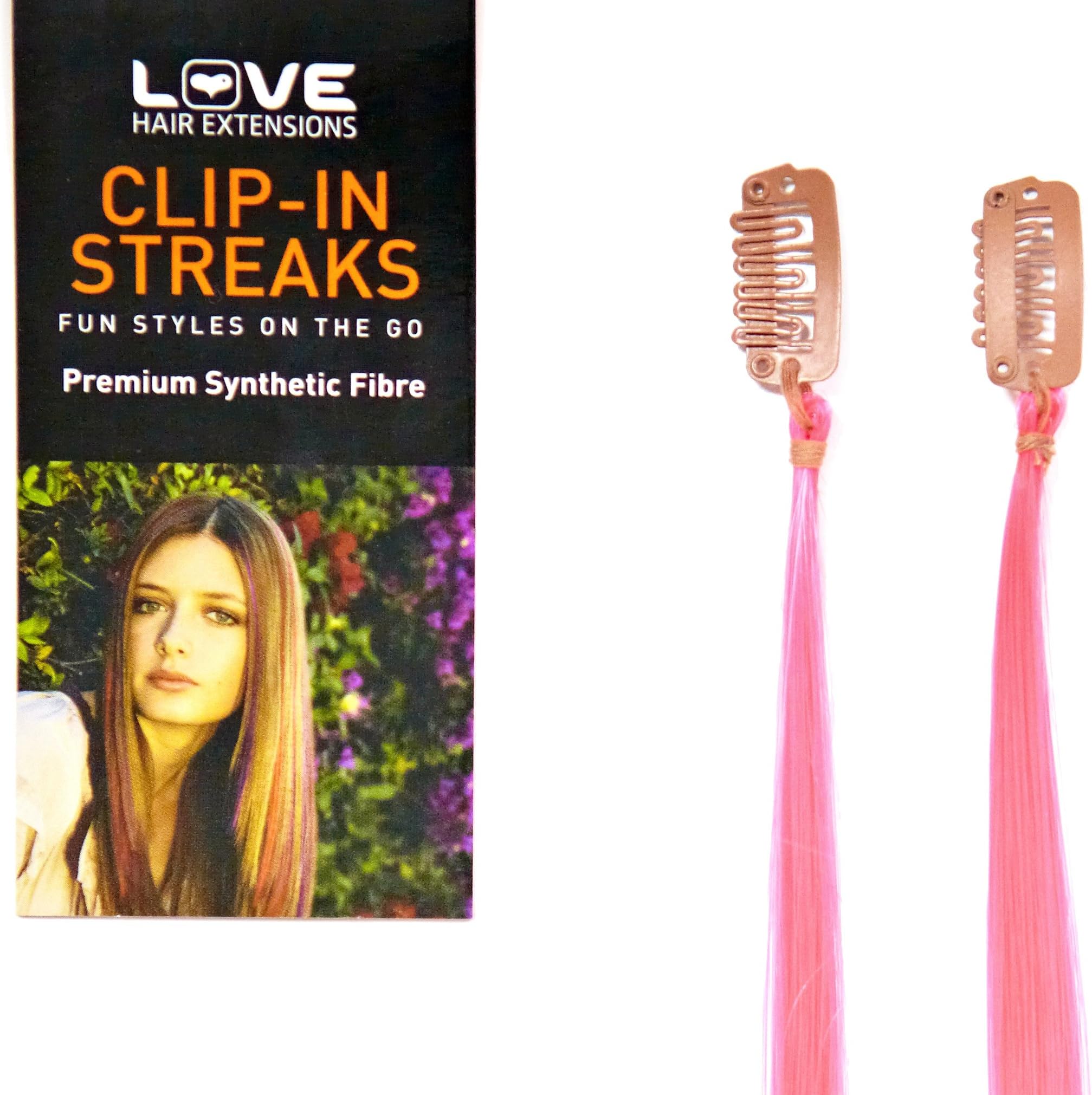 Love Hair Extensions Twin Pack Clip-In Streaks Neon Pink