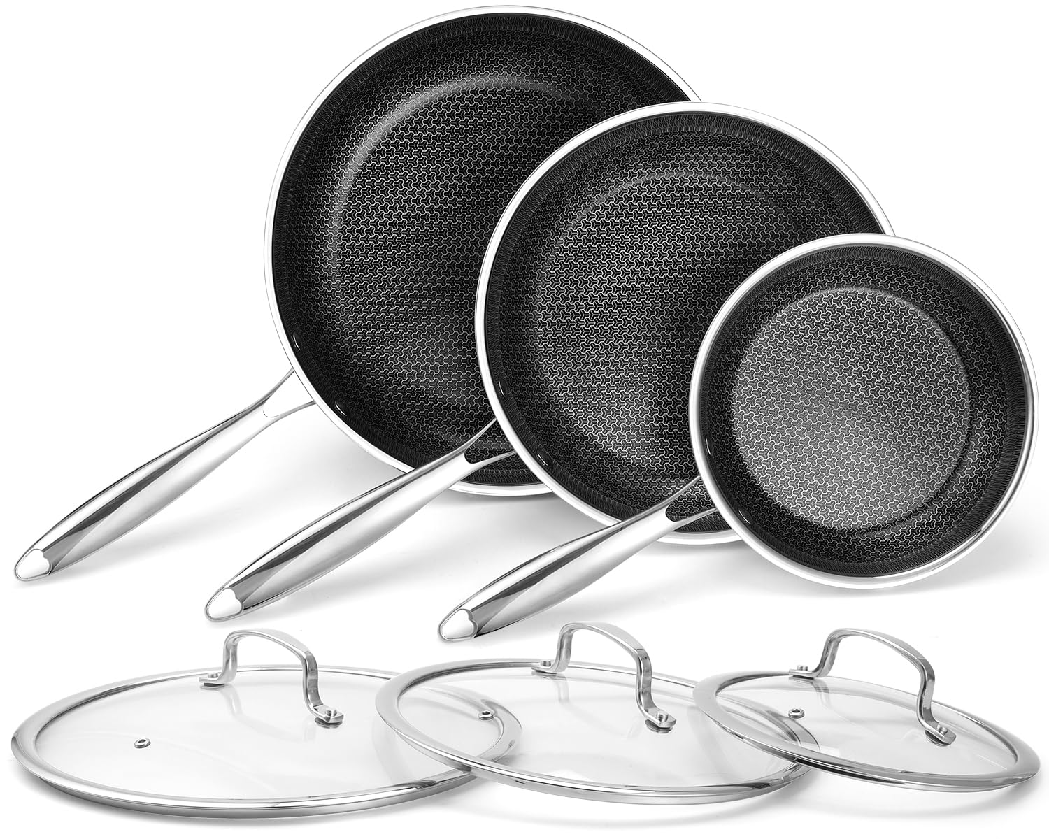 Photo 1 of ***ONLY 2 PANS SET WITH LIDS*** Non Stick Frying Pans Set 2, Skillet with Tempered Glass Stay-cooling Handle, PFOA Free Non Toxic Dishwash & Oven Safe Kithchen Cookware Set Compatible All Cooktops