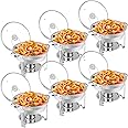 Chafing Dish Buffet Set 5 QT Stainless Steel Chafing Dishes Round Buffet Food Warmer Chafers Set for Parties Catering Event with Glass Lid, Lid Holder 6 packs