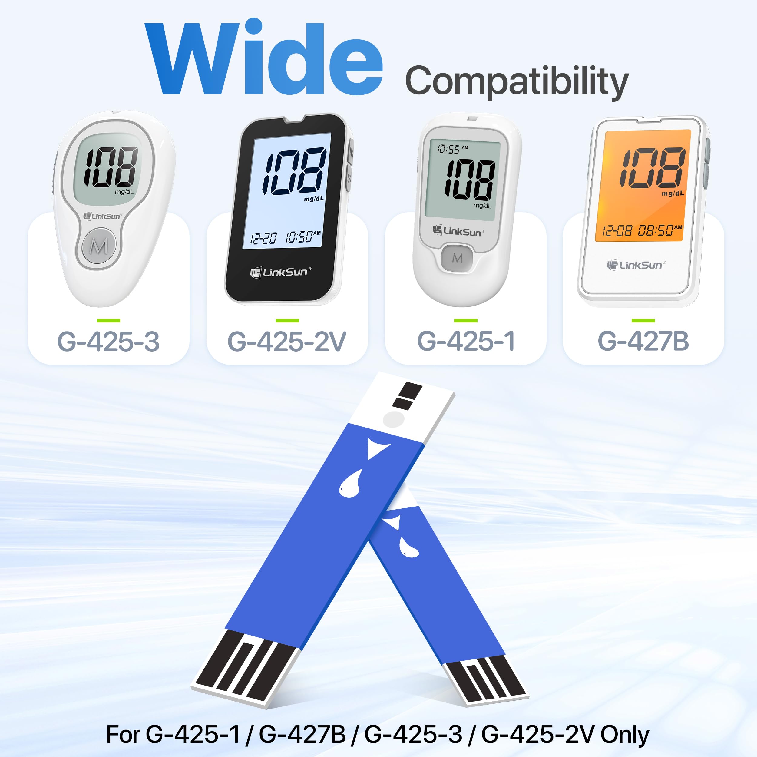 Diabetic Blood Test Strips*100, Used for G-425-1,G-425-2V, G-425-3, G-427B Blood Glucose Monitor Only, 0.7μl Blood Sample, Accurate Measurement, Results in 5 Seconds, 2 Bottles of 50 Pc