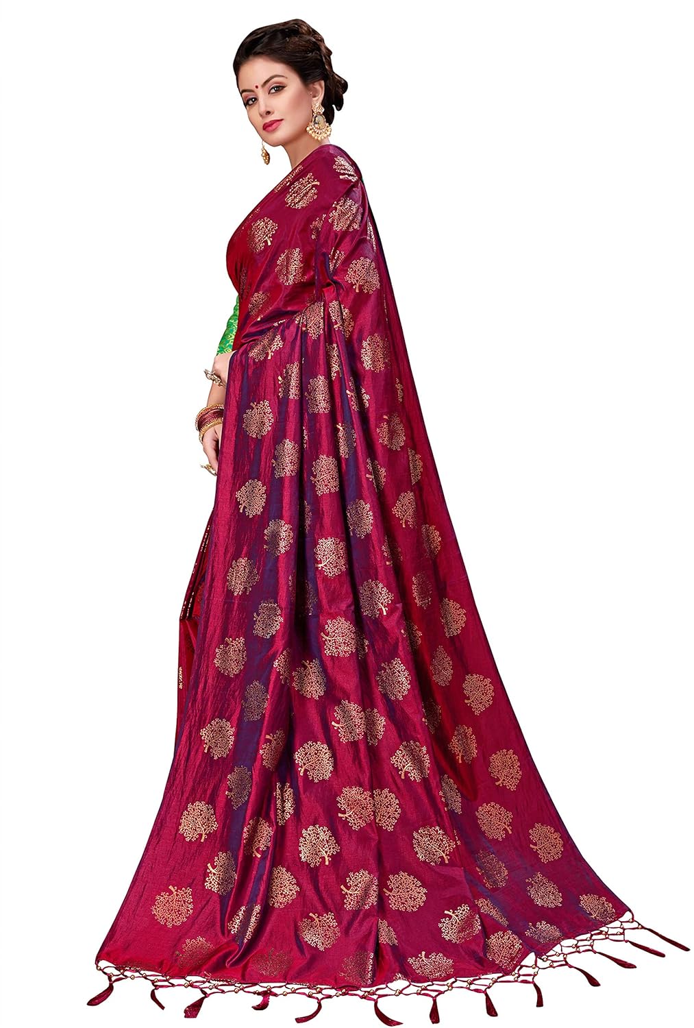 monjolika fashion women's two tone silk saree(35500_wine_freesize)