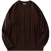 Laixton Mens Oversized Sweater Unisex Crewneck Cable Knit Sweater Pullover Aesthetic Streetwear Casual Sweaters Jumper
