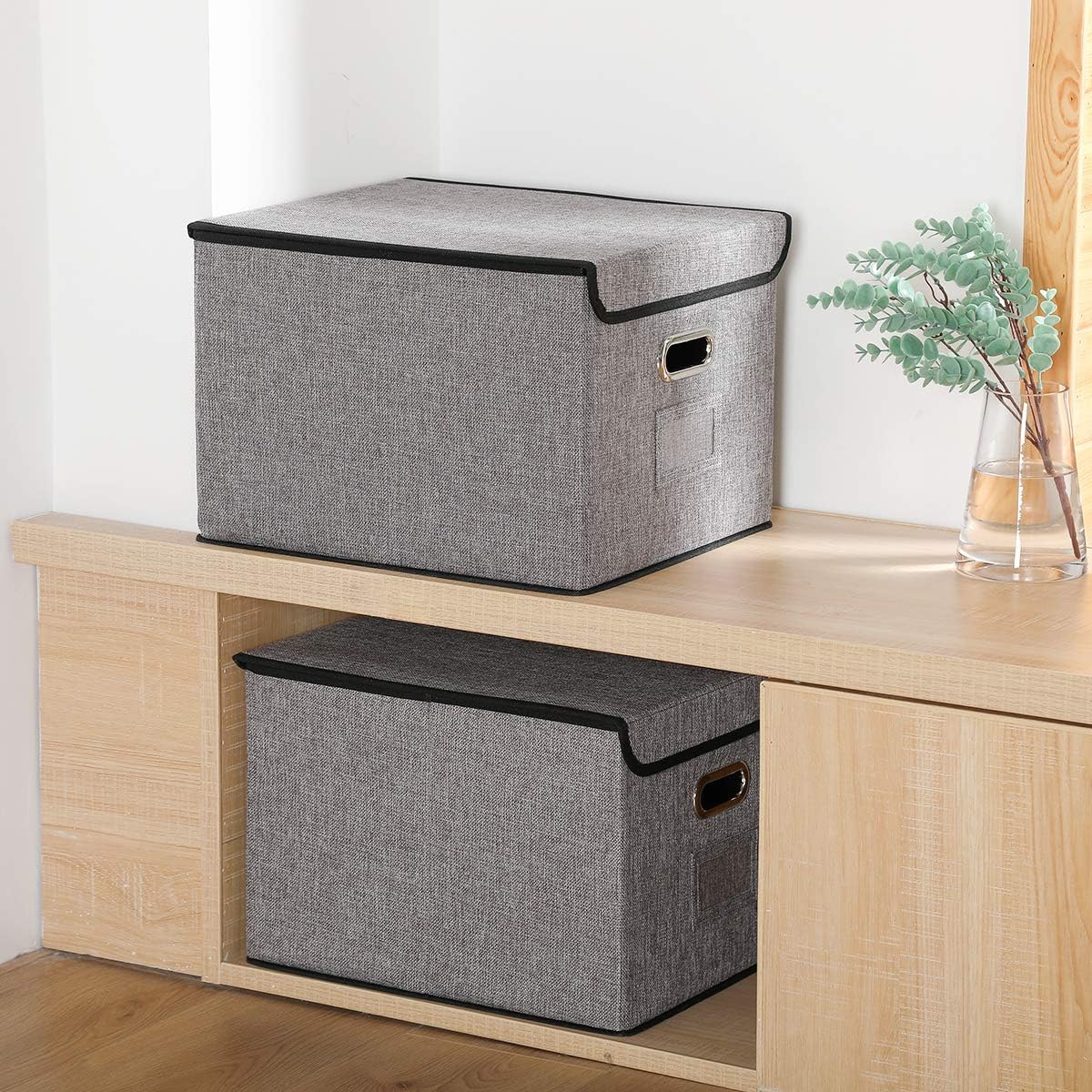 Collapsible File Organizer Boxes with Lids [2-Pack] Linen Hanging Filing Organization, Office Decorative Filing Cabinet for Letter Size Legal Folder: Home Improvement