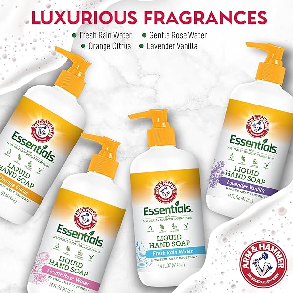 ARM & HAMMER LIQUID HAND SOAP FOR SKIN CLEANING – CLEANSER FOR KITCHEN & BATHROOM WITH GENTLE ROSE SCENT – NATURAL HAND SOAP CLEANSES, SOFTENS 14 FL OZ (414ML)