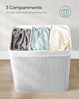 SONGMICS 150L Laundry Hamper Basket 3 Sections Clip-on Lid Grey LCB091G01 view 4
