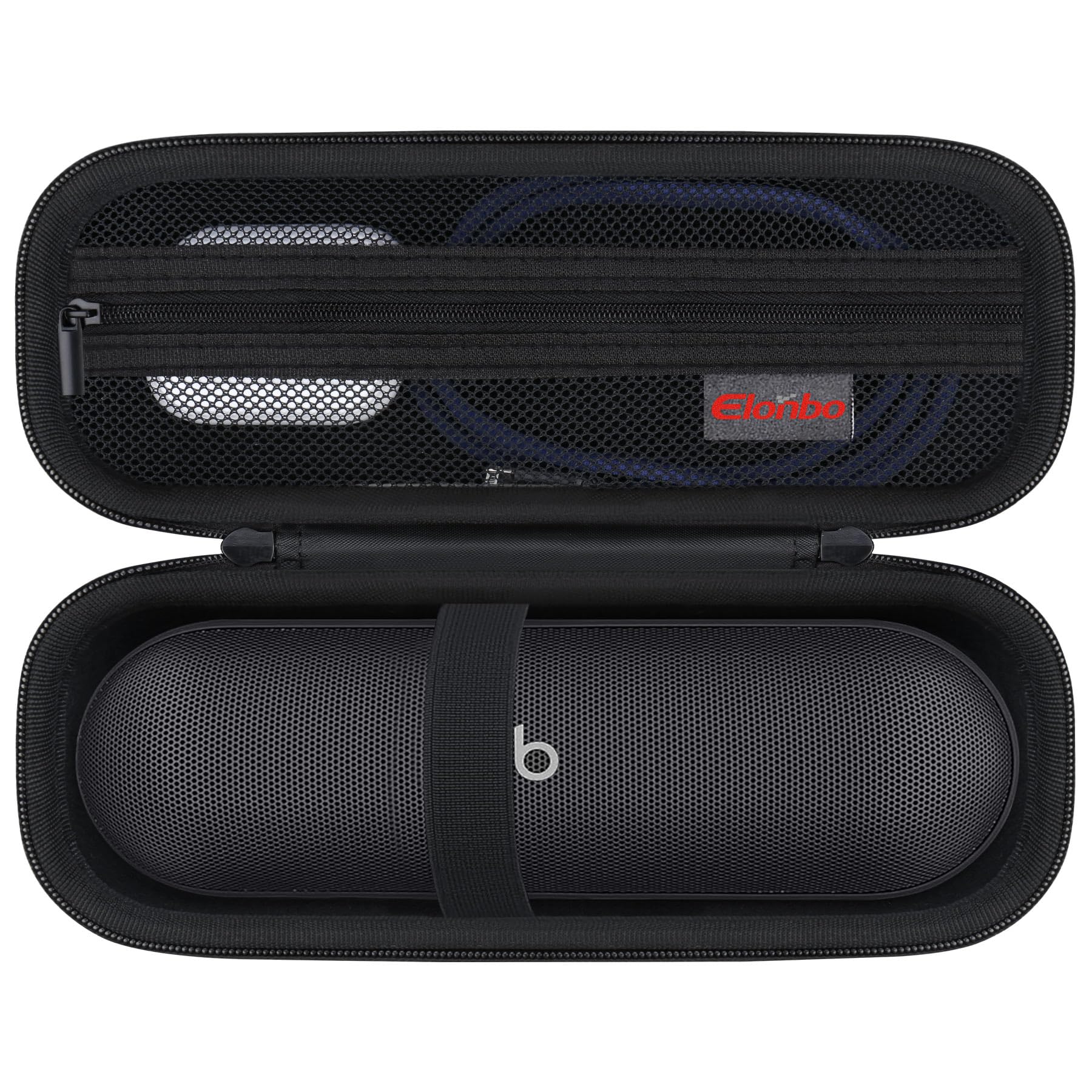 Elonbo Carrying Case ​for Beats Pill Wireless Bluetooth Speaker, Beats Pill Portable Speaker Travel Bag Storage Holder, Mesh Pocket Fits Charger, Black
