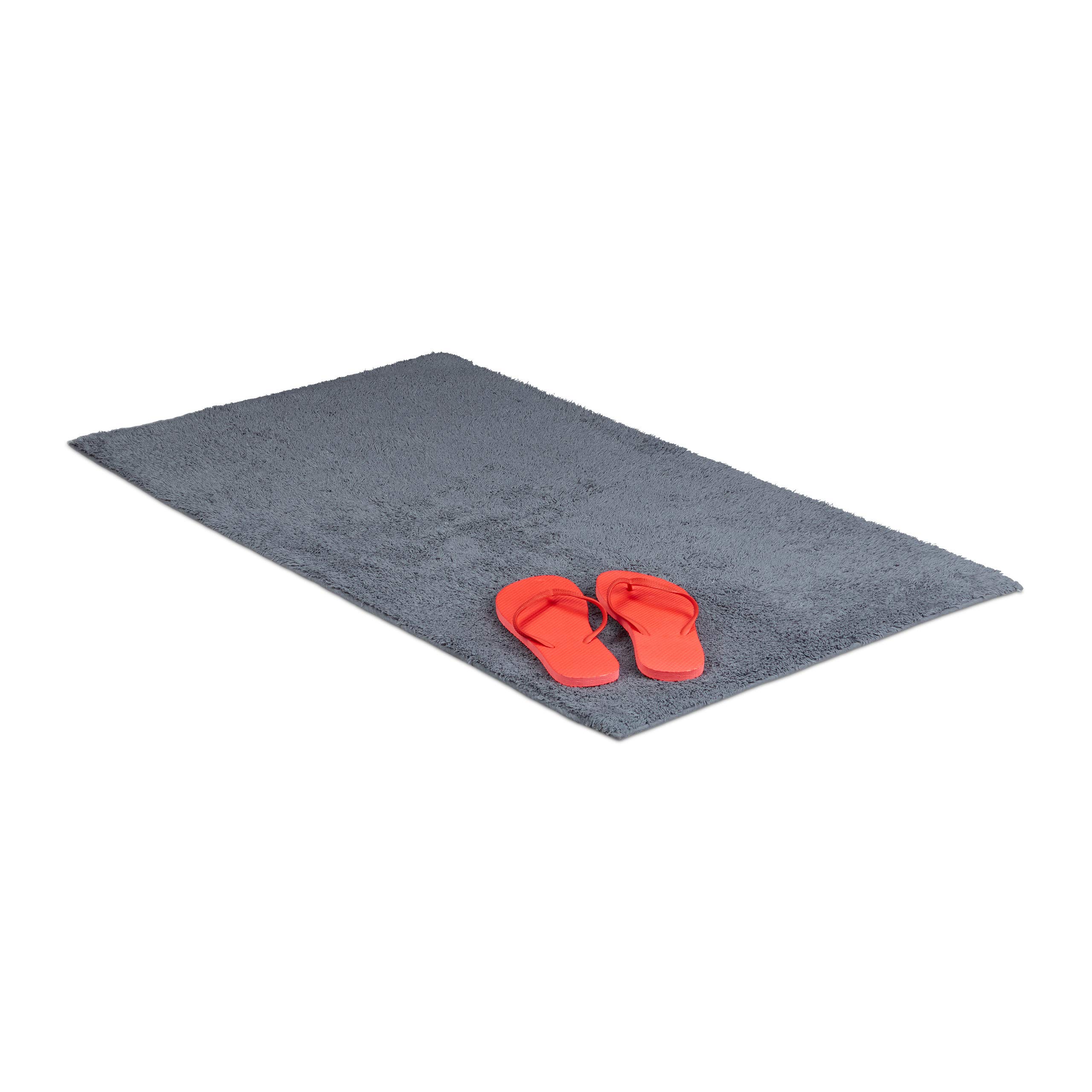 Relaxdays Bath Mat in 60 x 100 cm, Washable Bathroom Rug, Bath Carpet for Heated Floors, Grey