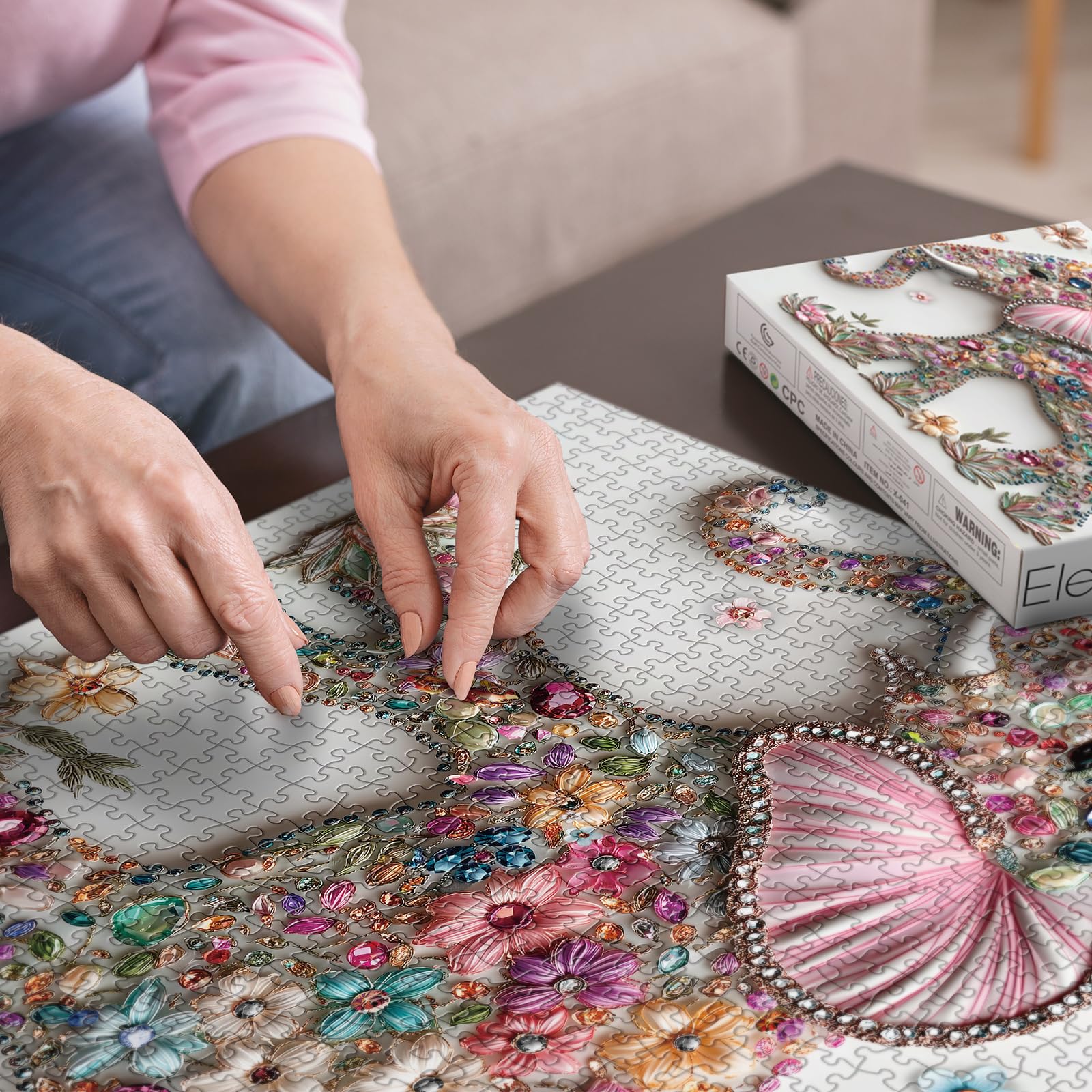 Kristall-Elefanten-Puzzles für Erwachsene 1000 Teile, niedliche Tierblumen-Puzzles, Kunst, hübsche Florale Puzzles 3