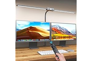 LASTAR LED Desk Lamp with Remote Control ＆ 32.5" Wide Double Head, Architect Desk Lamp for Home Office with Clamp, Timer, 24W Ultra Bright Gooseneck Desk lamp for Computer Reading, Black