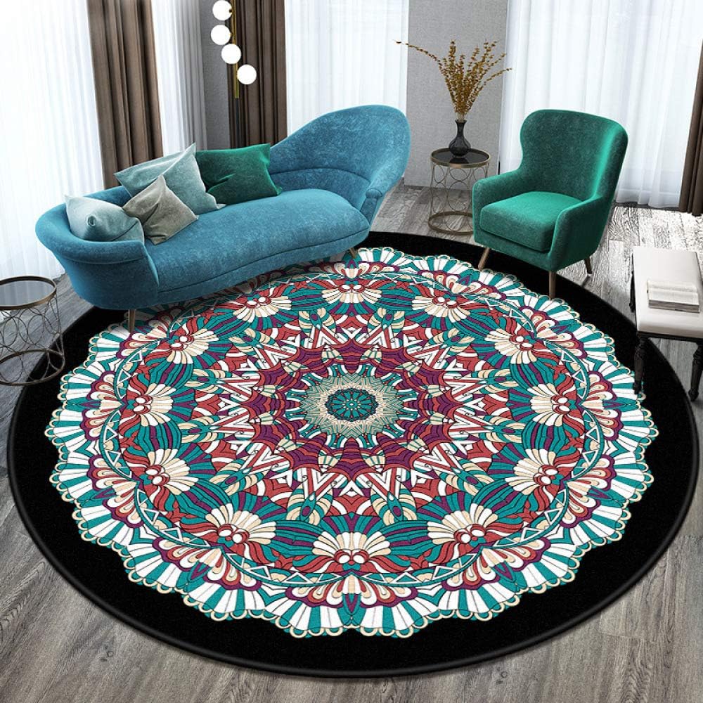 KFEKDT Ethnic Style Mandala Round Rug Nordic Balcony Coffee Table Living Room Bedroom Floor Mat Home Decoration Mat A5 80cm Diameter