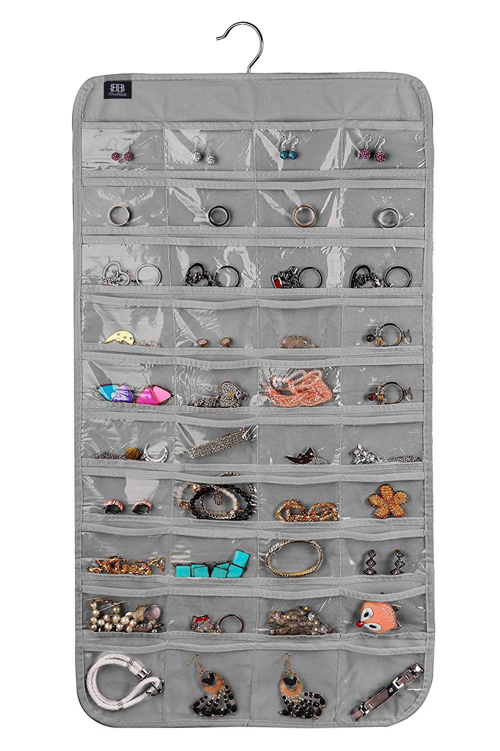 BB BrotradeHanging Jewelry Organizer,Accessories Organizer,80 Pocket Organizer for Holding Jewelries (Grey)