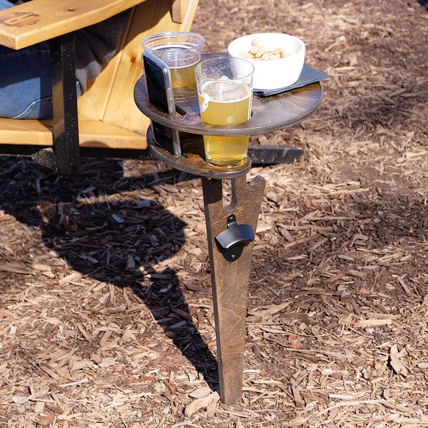 Outdoor Folding Wine Picnic Table with Opener, Portable Solid Wood