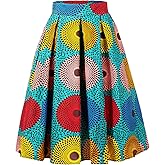 HongyuAmy Women's Afriacn High Waist Vintage Skirt Ankara Pleated Midi Skirt with Pockets