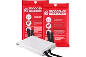 Mondoshop Fire Blanket Emergency for Home and Kitchen - 2 Pack 60"x60" Fire Blankets Fire Resistant Blanket for Camping, Grill, Car, Office, Warehouse, School, Picnic, Garages, Workshops
