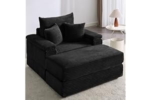 VEPXXP Modern Oversized Lounge Chair with Ottoman, Single Sofa Armchair for Reading Room, Indoor Comfy Upholstered Chaise Lounge Couch for Small Spaces, Black
