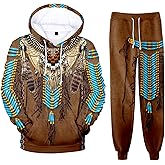 SIAOMA Native American Indians Hoodie Sweatpant Suit Indians 3D Tracksuit Unisex Sweatshirt Pants Set