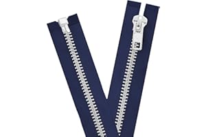 Mandala Crafts 15 Inch Metal Heavy Duty Zippers - #10 Navy Tape Silver Tone Metal Separating Zippers for Sewing Jacket Coat Upholstery