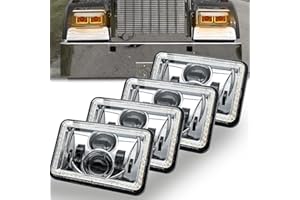 MAYELLO 4x6 Led Headlights Dot Approved Hi/Lo Sealed Beam with Drl Amber Turn Signal Light Replacement Assembly H4651 H4652 H4656 H4666 H6545 Compatible with Freightliner Peterbilt Kenworth-Chrome