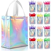 KeerxunBag 12pcs Reusable Gift Bags(Includes Tissue Paper) Gift bag with handle Birthdays Parties Holidays Weddings Medium 10x4x8in colorful