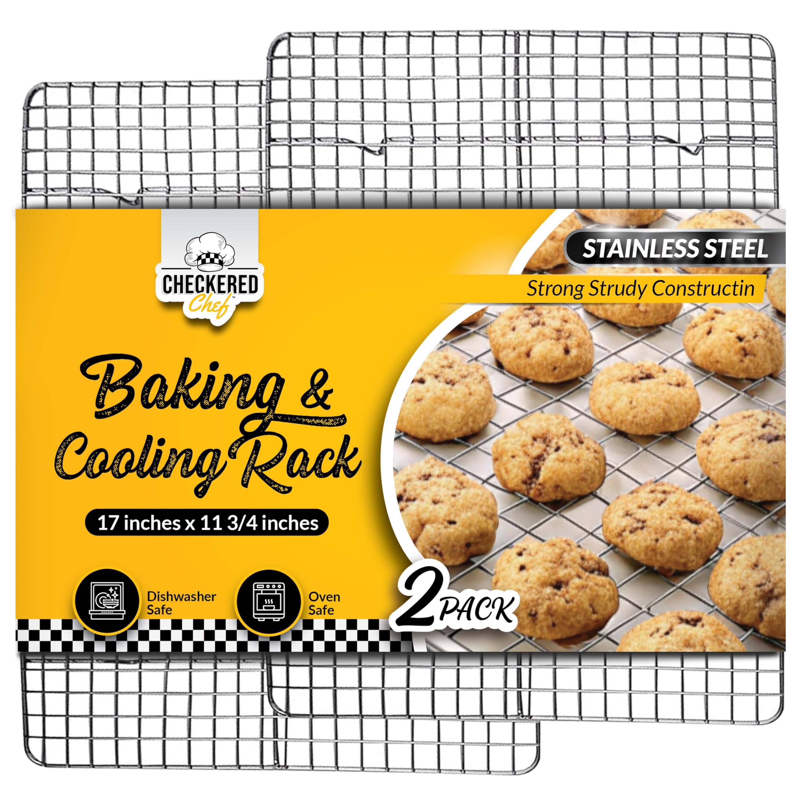 Checkered Chef Cooling Rack Baking Rack Twin Set. Stainless Steel Oven and Dishwasher Safe Wire Rack. Fits Half Sheet Cookie Pan