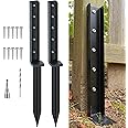 CKLT One-Piece Fence Post Repair 2-Pack Heavy Duty Fence Post Anchor 32in Metal Sturdy Fence Post Stakes for Repairing Tilted and Broken Wooden Fence Post, Black