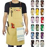 Stenffy Kitchen Apron, Work Apron, Canvas Apron, Amber | Multiple Pockets, Gardening, Painting, BBQ,Carpenter,Art Smock,Sizes M to XXL