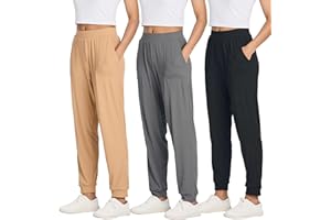 Real Essentials 3 Pack: Women's Ribbed Lounge Jogger Cuffed Yoga Sweatpants with Drawstring & Pockets (Available in Plus)