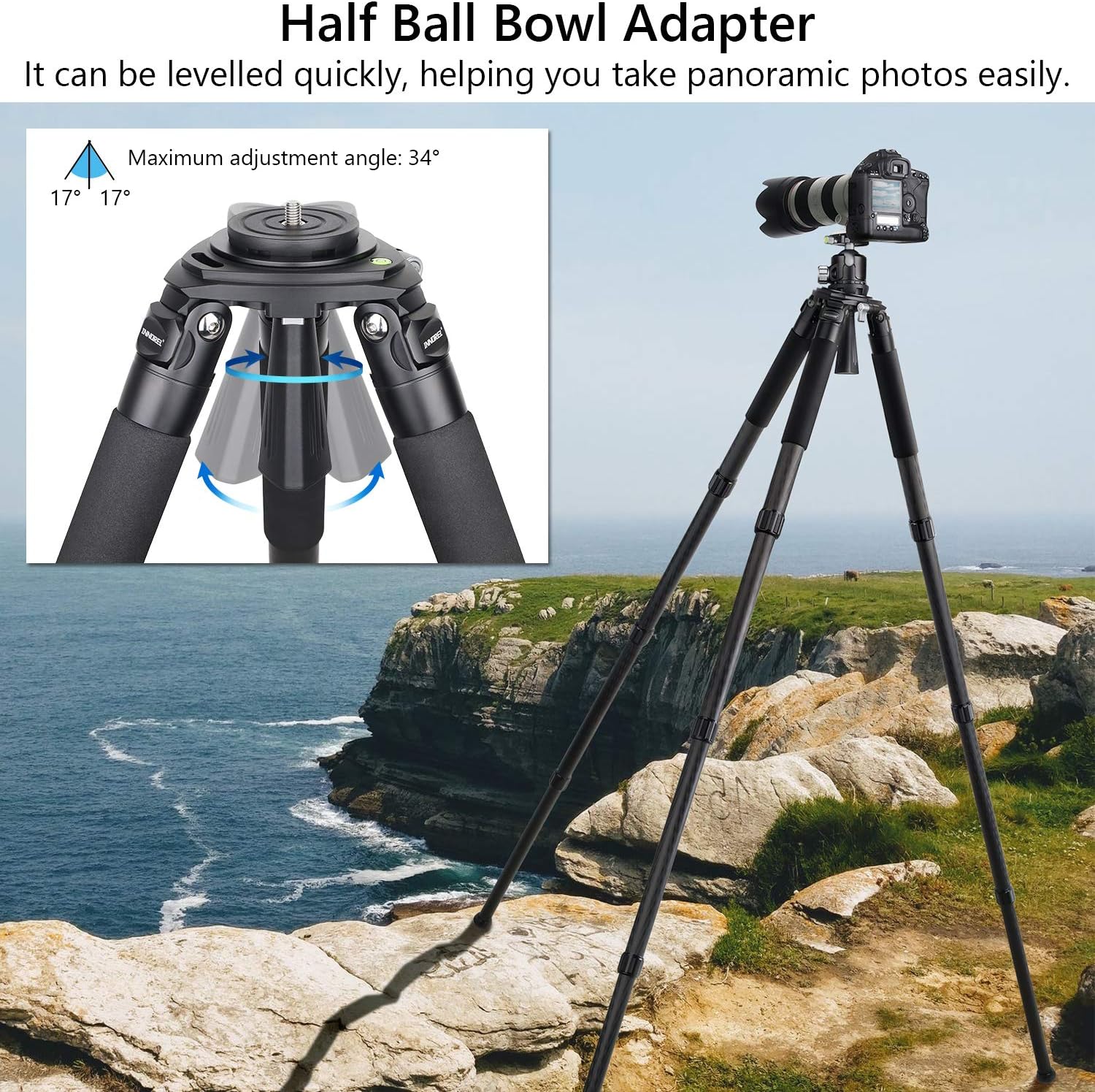 Carbon Fiber Bowl Tripod, INNOREL RT-90C Heavy Duty Bowl Tripod with 75mm Bowl and Bowl Adapter, 40mm Leg Tube Ultra Stable Professional Camera Tripod Max Load 88 Pounds/40kg Camera Stand : Camera & Photo