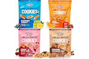 Cooper Street Cookies Twice Baked Italian Biscotti Cookies - Lemon Blueberry, Orange Cranberry, Cherry, Cinnamon Chocolate Chip Crispy Italian Biscotti Cookies - Adults & Kids Snacks Variety Pack of 4