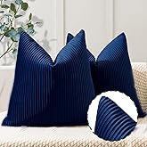 YCOLL Navy Blue Pillow Covers 18x18 Set of 2 Velvet Striped Pattern - Soft Throw Pillows for Home Decor, Luxury Decorative Pillow Covers for Couch, Bed,Living Room