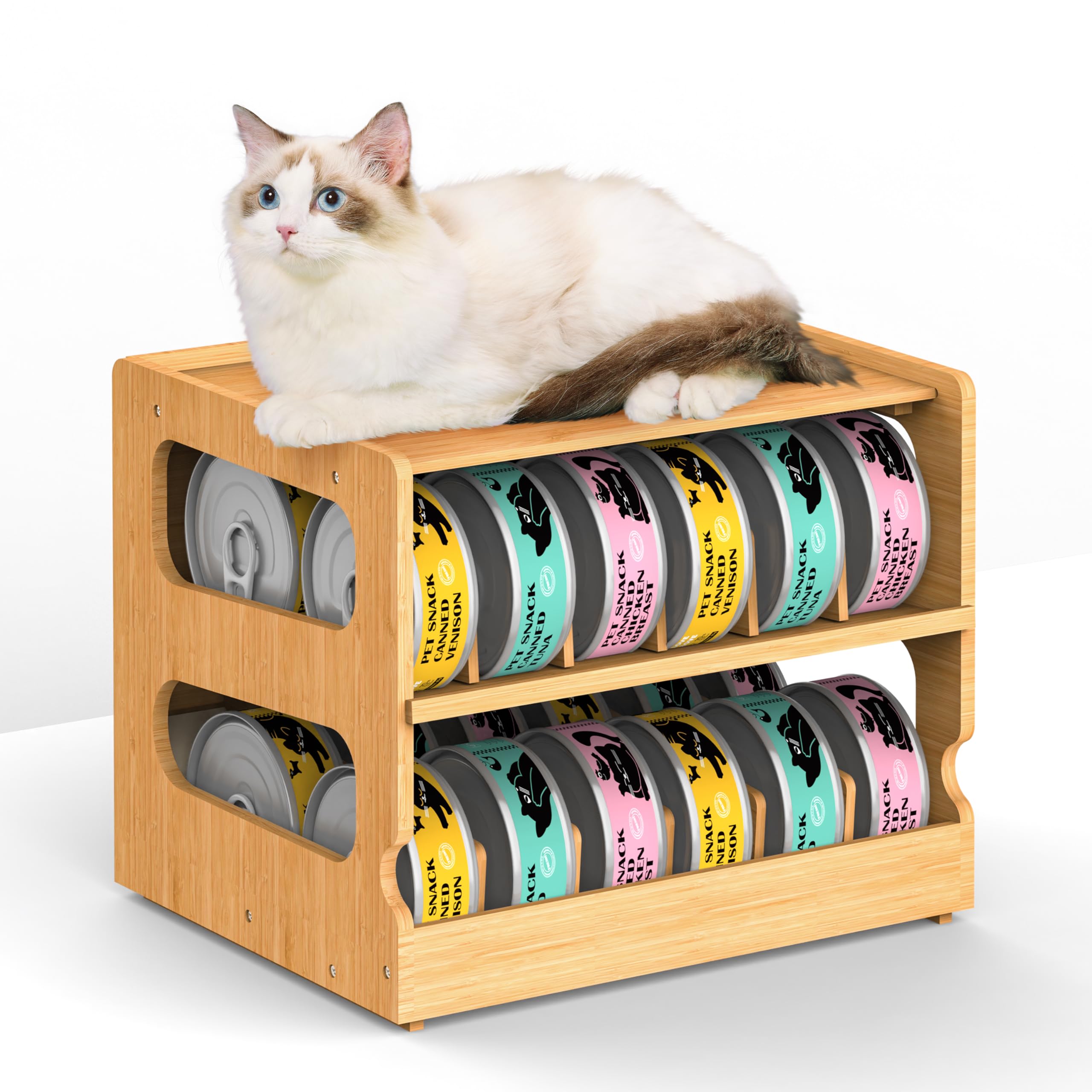 Photo 1 of Teamkio Can Organizer for Pantry, Bamboo Pantry Organizer, 2 Tier Stackable Can Storage Rack Ideal for 36 Human and Pet Food Cans(FIFO)