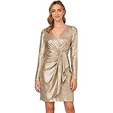Adrianna Papell Womens Foiled Knit Draped Dress