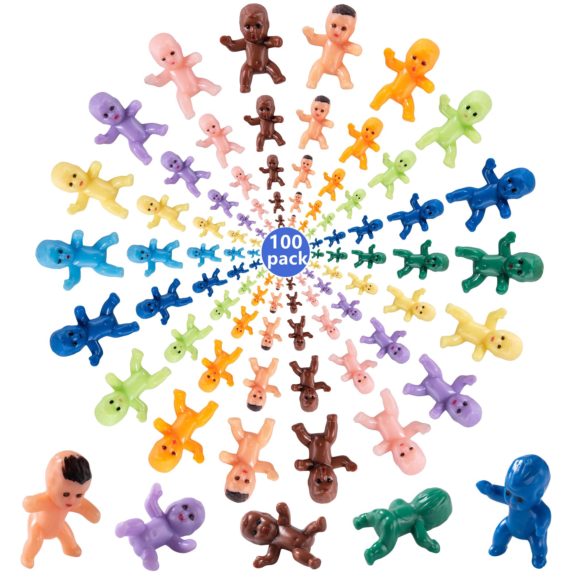 JUXINGDAZYF Mini Plastic Babies, 100 Pieces King Cake Baby Mini Plastic Babies Doll for Baby Shower Party Favors Ice Cube Game Party Decorations 10 Colors Plastic Dolls