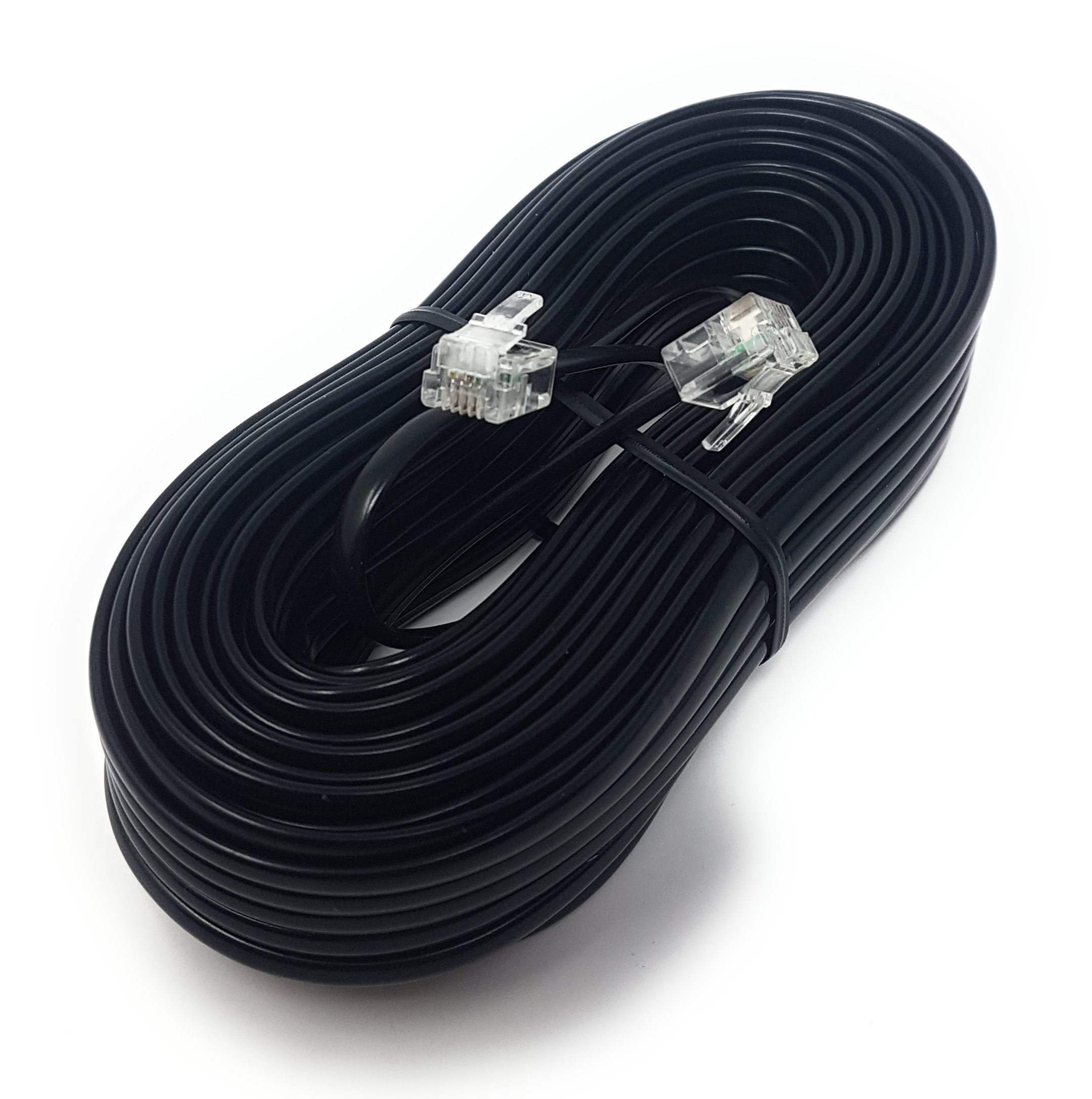 Maincore 15m Long Black FLAT ADSL High Speed Broadband Modem Cable RJ11 to RJ11 (Available in 1m, 2m, 3m, 5m, 10m, 15m, 20m, 30m) (15m)