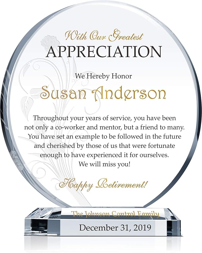 Personalized Crystal Employee and Coworker Retirement