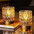 Battery Operated Table Lamps Timer, Mini Crystal Lamp for Area No Plug, Cordless Lamp with LED Bulb for Power Outage, Decorative Lamps for Tabletop/Corner/Entryway/Stairway/Bathroom/Fireplace(2*AMBER)