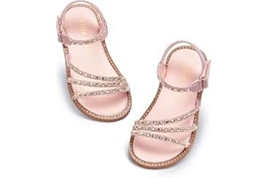 PHIRAMIN Toddler Girl Sandals - Flower Girl Dress Shoes Open Toe Little Kid Summer Flats