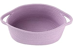 XUANGUO Cute Oval Cotton Rope Wicker Storage Basket with Handle - Empty Baby Nursery Box Bin Organizer for Kids, Cats, Dogs & Easter - Light Purple Lavender