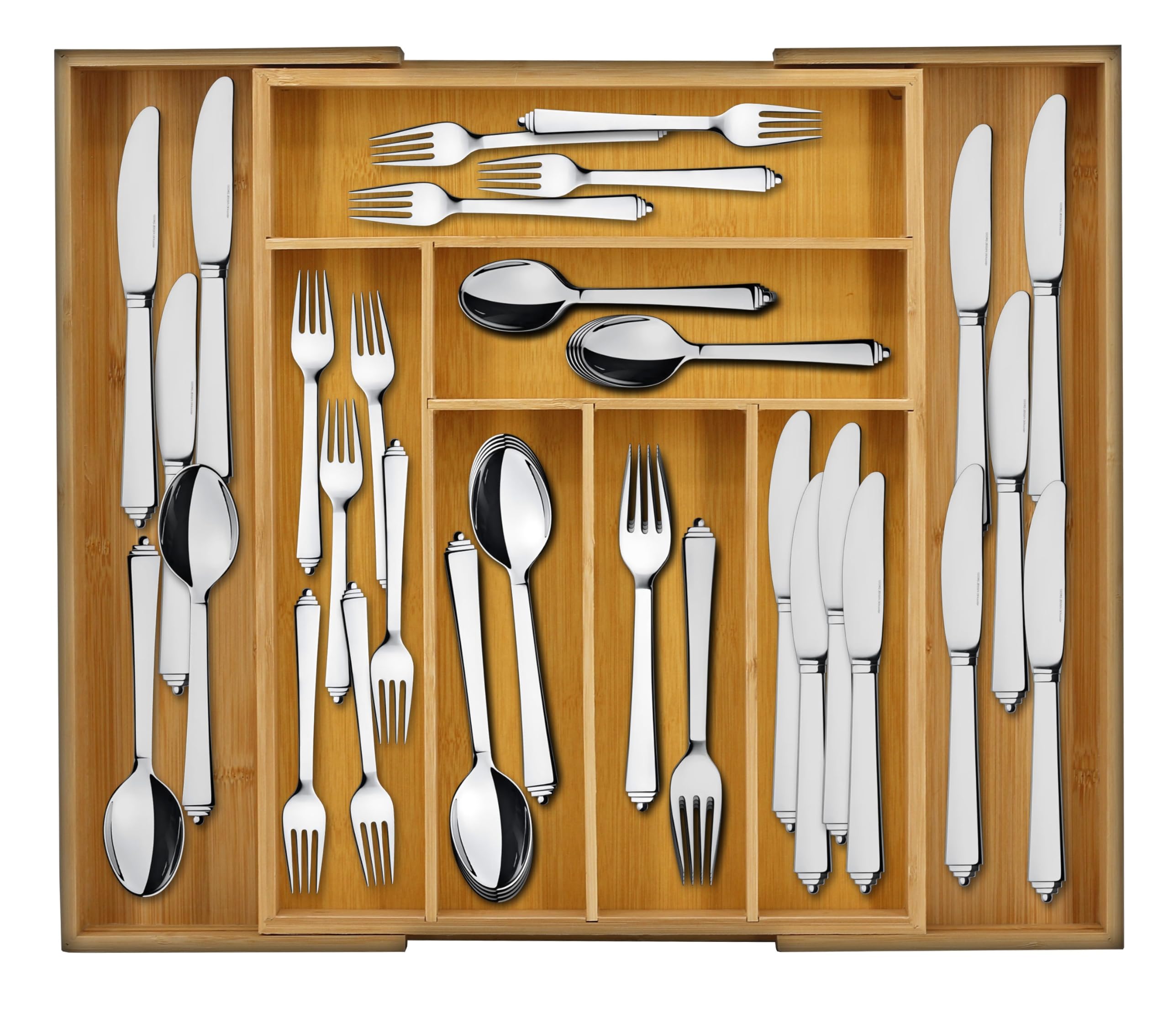 Photo 1 of Emeril Lagasse Expandable Bamboo Drawer Organizer – Adjustable 6-8 Compartments, Kitchen Drawer Organizer for Utensils, Silverware & More – Durable Bamboo, 12.9” to 19.7” Expandable Design