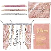 6 Pcs Valentines Day Employee Appreciation Gifts Bulk for Women Difference Maker Gift Thank You Gift Leather Journal with 3 Ballpoints Tumbler Makeup Bag for Coworker Employee Teacher Nurse(Pink)