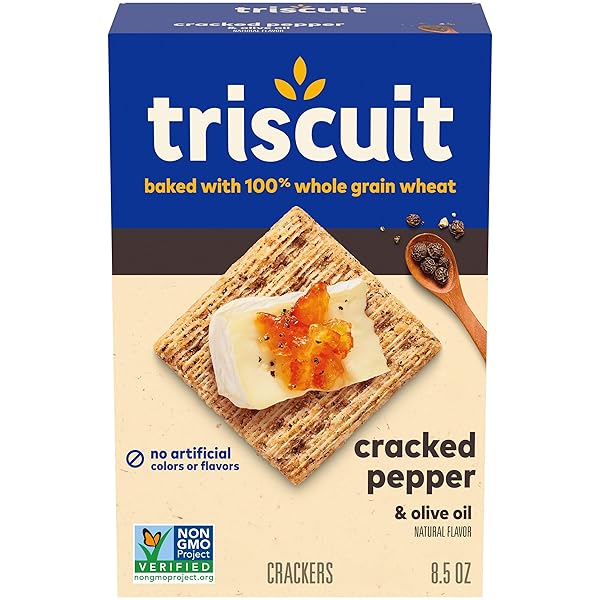 TRISCUIT CRACKED PEPPER & OLIVE OIL WHOLE GRAIN WHEAT CRACKERS, 8.5 OZ
