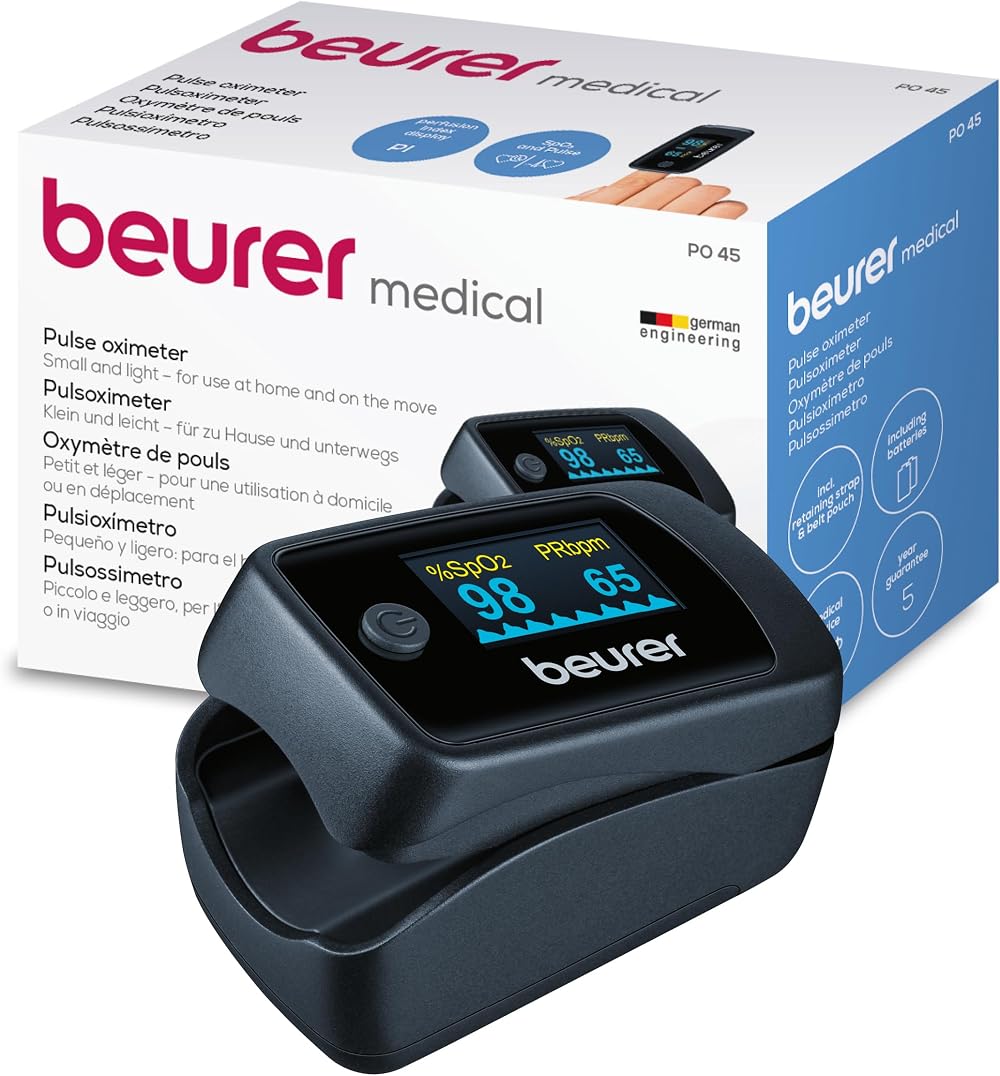 Beurer PO45 Pulse Oximeter Heart Rate Oxygen Saturation Perfusion Index