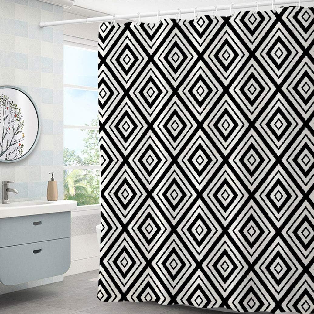 Black and White Cloth Shower Curtains, Abstract Rhombuses Tracery